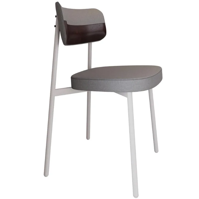 Cadeira Estofada Para Sala de Jantar Astrid Branco C01 Linho Cinza Courino Café - Lyam Decor - Lyam Decor