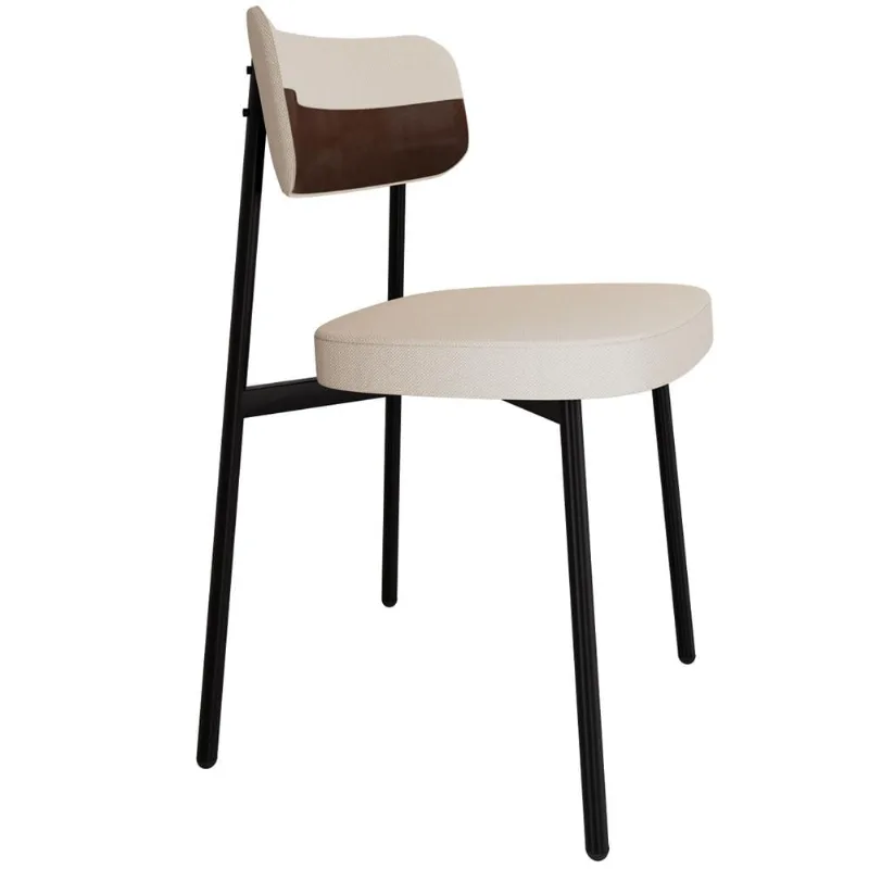 Cadeira Estofada Para Sala de Jantar Astrid Preto C01 Linho Palha Courino Whisky - Lyam Decor - Lyam Decor
