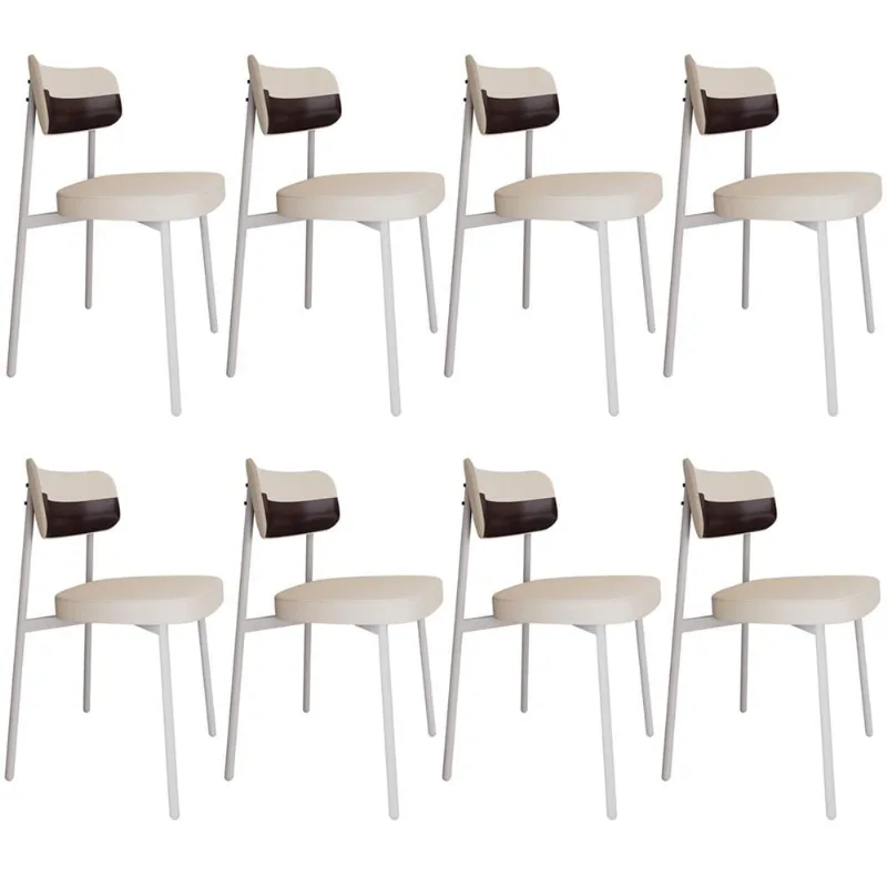 Kit 08 Cadeiras Estofada Para Sala de Jantar Astrid Branco C01 Linho Palha Courino Café - Lyam Decor - Lyam Decor