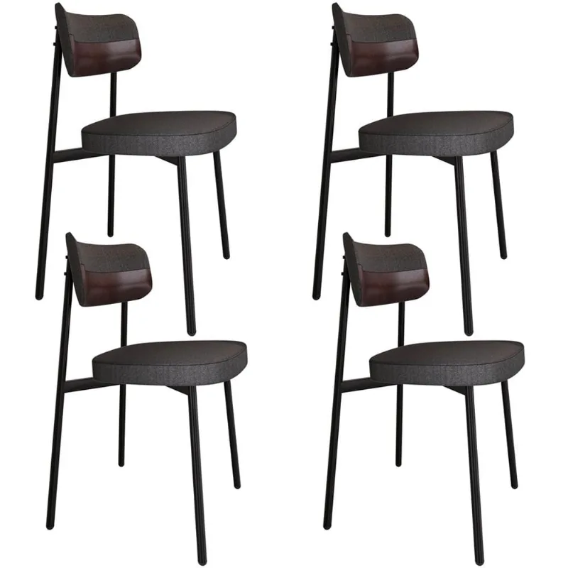 Kit 04 Cadeiras Estofada Para Sala de Jantar Astrid Preto C01 Linho Preto Courino Café - Lyam Decor - Lyam Decor