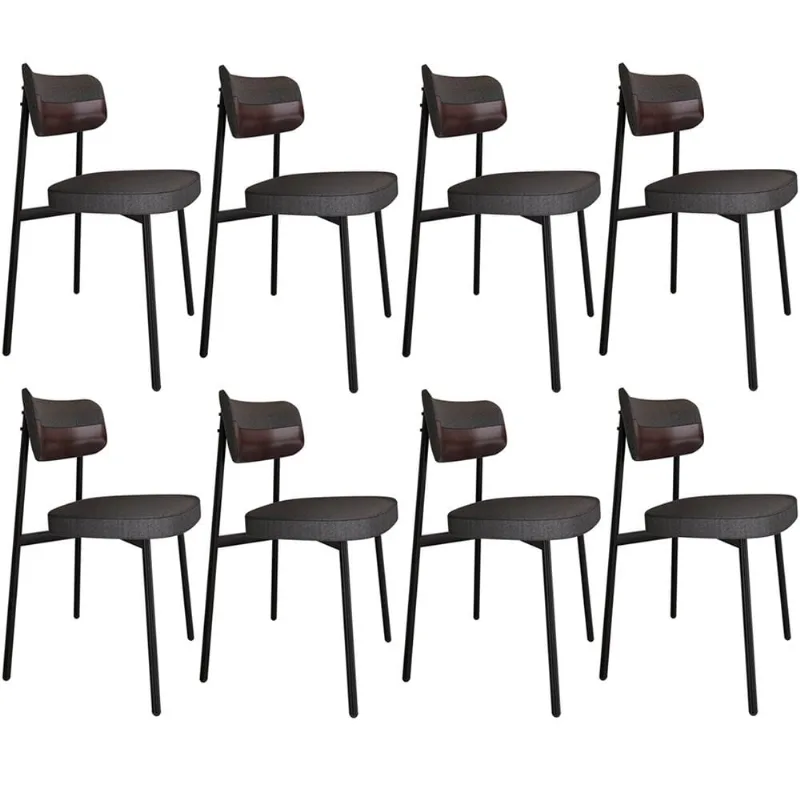Kit 08 Cadeiras Estofada Para Sala de Jantar Astrid Preto C01 Linho Preto Courino Café - Lyam Decor - Lyam Decor