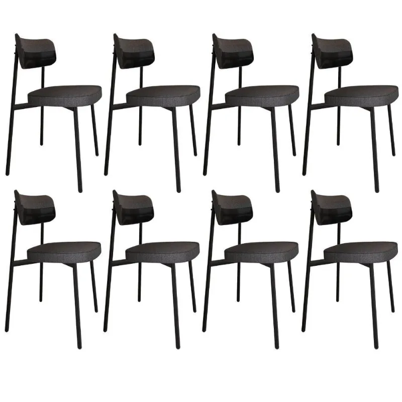 Kit 08 Cadeiras Estofada Para Sala de Jantar Astrid Preto C01 Linho Preto Courino Preto - Lyam Decor - Lyam Decor