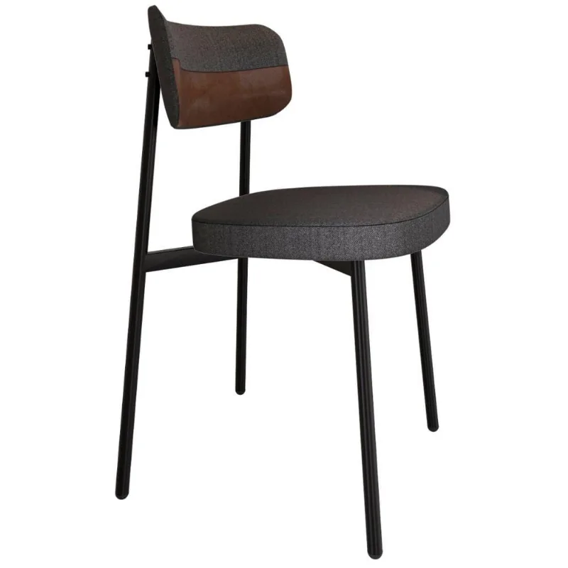 Cadeira Estofada Para Sala de Jantar Astrid Preto C01 Linho Preto Courino Whisky - Lyam Decor - Lyam Decor