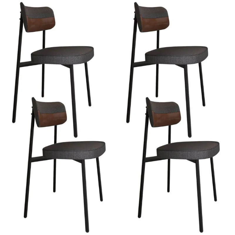 Kit 04 Cadeiras Estofada Para Sala de Jantar Astrid Preto C01 Linho Preto Courino Whisky - Lyam Decor - Lyam Decor