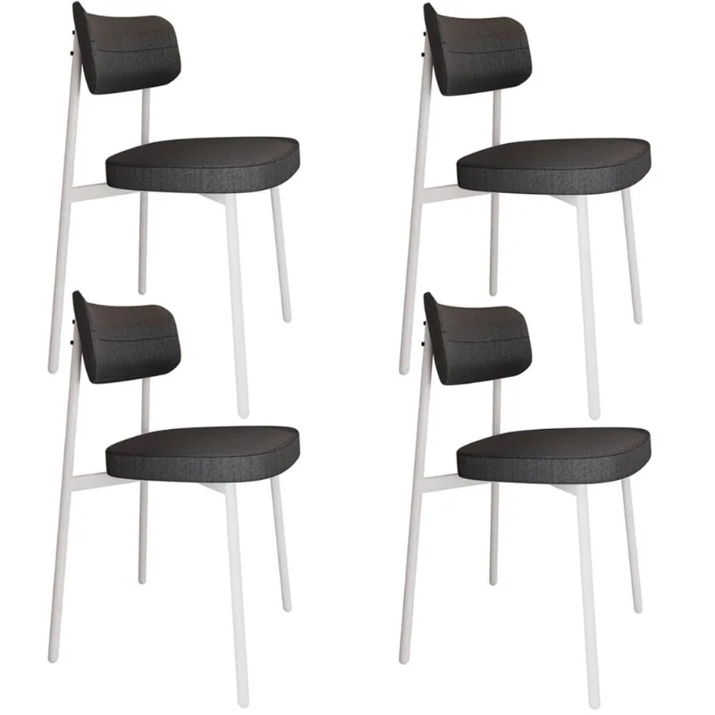 Kit 04 Cadeiras Estofada Para Sala de Jantar Astrid Branco C01 Linho Preto - Lyam Decor - Lyam Decor