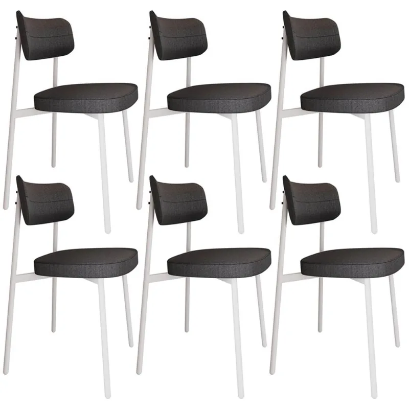 Kit 06 Cadeiras Estofada Para Sala de Jantar Astrid Branco C01 Linho Preto - Lyam Decor - Lyam Decor