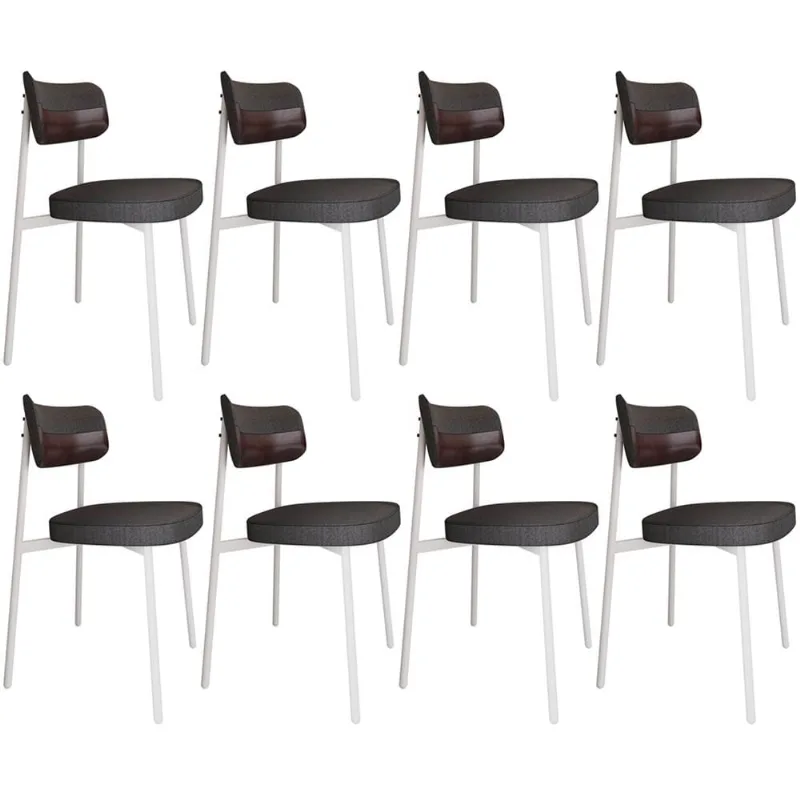 Kit 08 Cadeiras Estofada Para Sala de Jantar Astrid Branco C01 Linho Preto Courino Café - Lyam Decor - Lyam Decor
