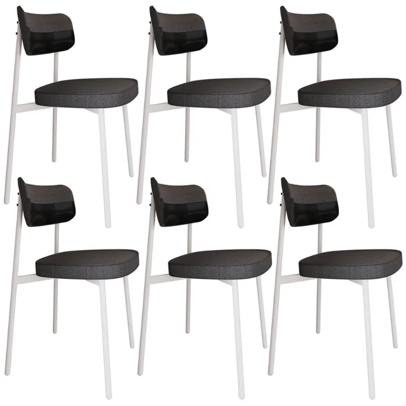 Kit 06 Cadeiras Estofada Para Sala de Jantar Astrid Branco C01 Linho Preto Courino Preto - Lyam Decor - Lyam Decor