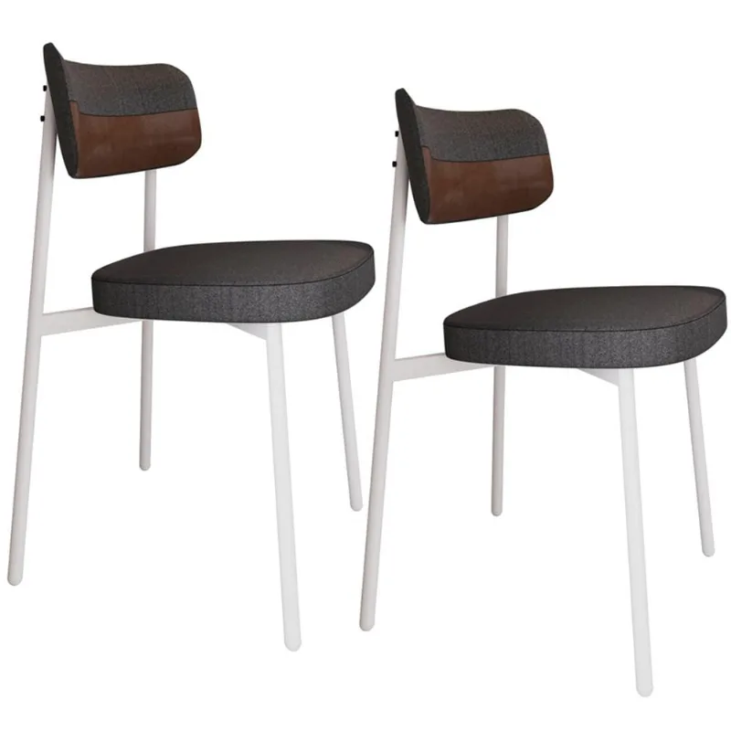 Kit 02 Cadeiras Estofada Para Sala de Jantar Astrid Branco C01 Linho Preto Courino Whisky - Lyam Decor - Lyam Decor