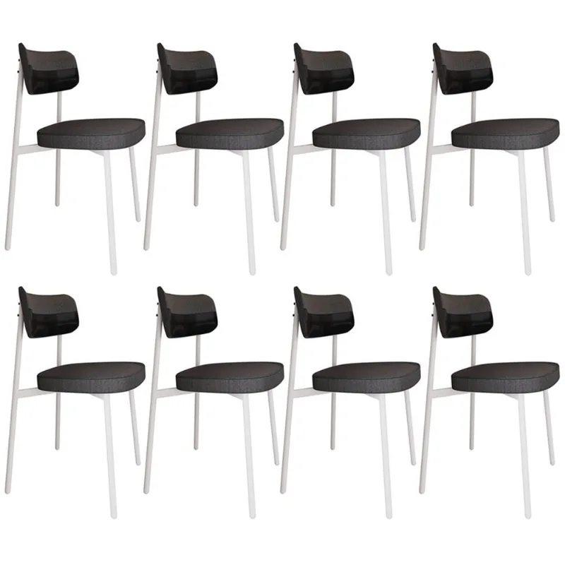Kit 08 Cadeiras Estofada Para Sala de Jantar Astrid Branco C01 Linho Preto Courino Preto - Lyam Decor - Lyam Decor