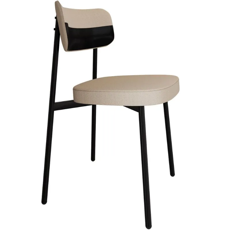 Cadeira Estofada Para Sala de Jantar Astrid Preto C01 Linho Areia Courino Preto - Lyam Decor - Lyam Decor