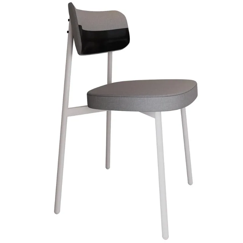 Cadeira Estofada Para Sala de Jantar Astrid Branco C01 Linho Cinza Courino Preto - Lyam Decor - Lyam Decor