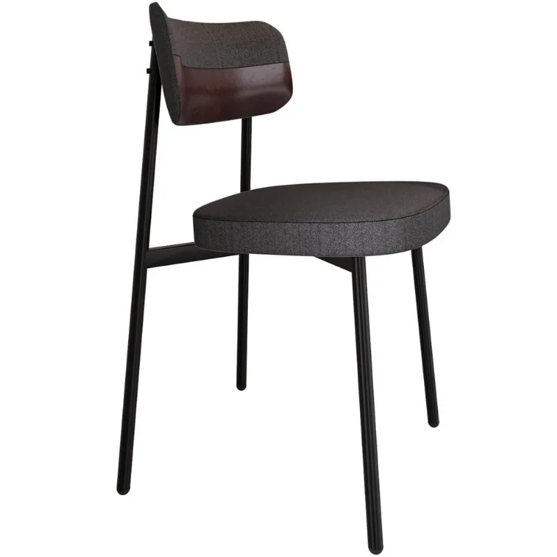 Cadeira Estofada Para Sala de Jantar Astrid Preto C01 Linho Preto Courino Café - Lyam Decor - Lyam Decor