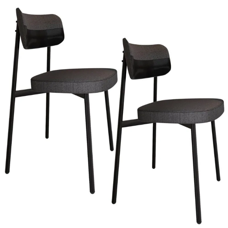 Kit 02 Cadeiras Estofada Para Sala de Jantar Astrid Preto C01 Linho Preto Courino Preto - Lyam Decor - Lyam Decor