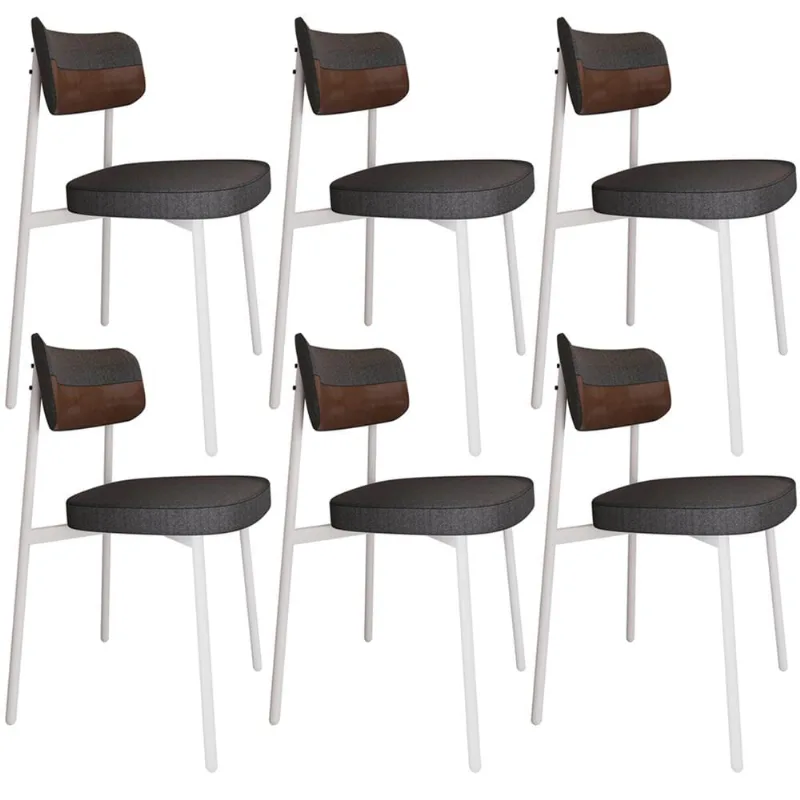 Kit 06 Cadeiras Estofada Para Sala de Jantar Astrid Branco C01 Linho Preto Courino Whisky - Lyam Decor - Lyam Decor