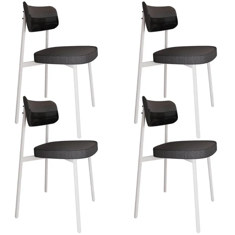 Kit 04 Cadeiras Estofada Para Sala de Jantar Astrid Branco C01 Linho Preto Courino Preto - Lyam Decor - Lyam Decor