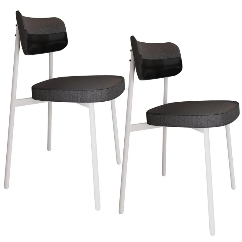 Kit 02 Cadeiras Estofada Para Sala de Jantar Astrid Branco C01 Linho Preto Courino Preto - Lyam Decor - Lyam Decor