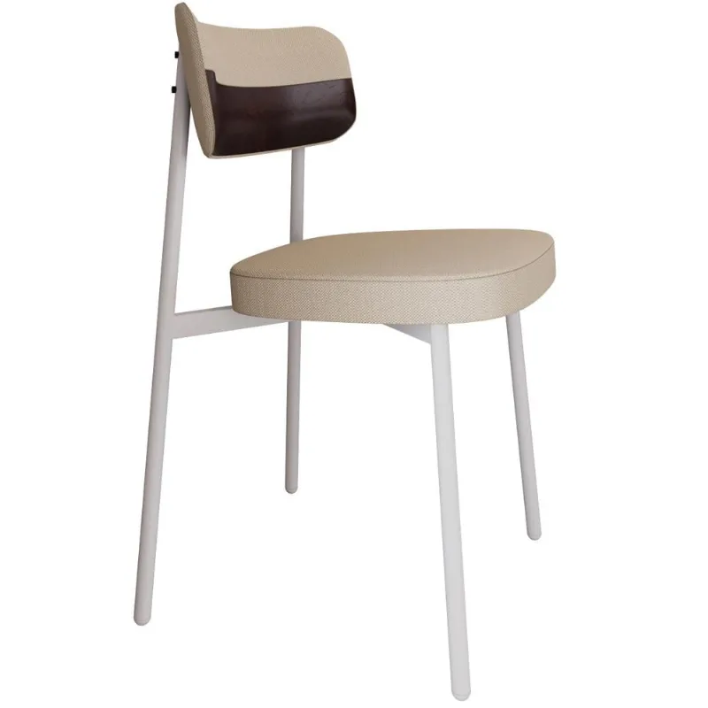 Cadeira Estofada Para Sala de Jantar Astrid Branco C01 Linho Areia Courino Café - Lyam Decor - Lyam Decor