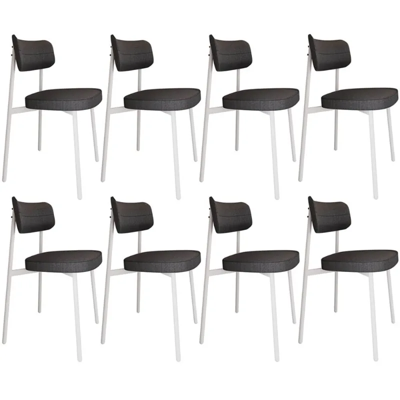 Kit 08 Cadeiras Estofada Para Sala de Jantar Astrid Branco C01 Linho Preto - Lyam Decor - Lyam Decor