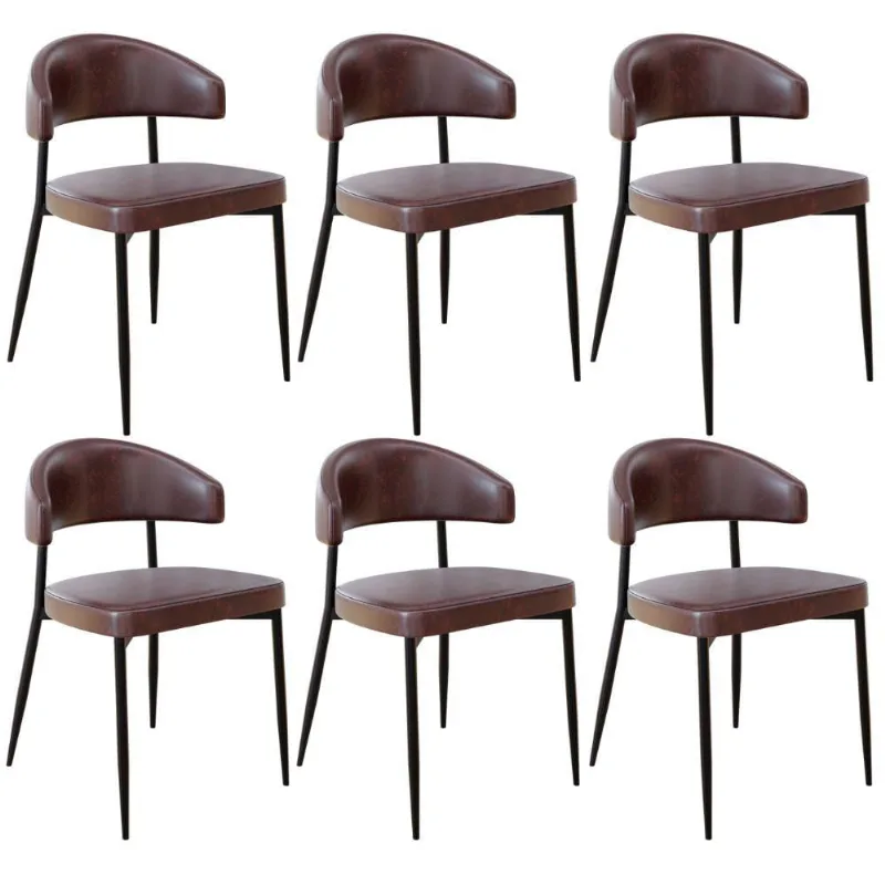 Kit 06 Cadeiras Estofada Para Sala de Jantar Serena Preto C01 Courino Café - Lyam Decor - Lyam Decor