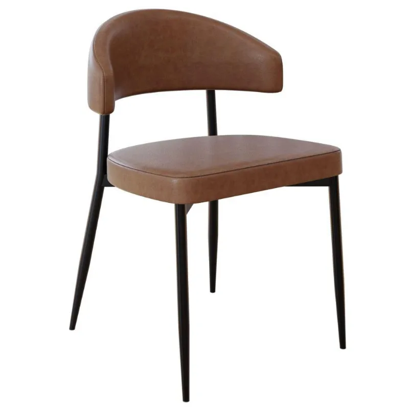 Cadeira Estofada Para Sala de Jantar Serena Preto C01 Courino Whisky - Lyam Decor - Lyam Decor