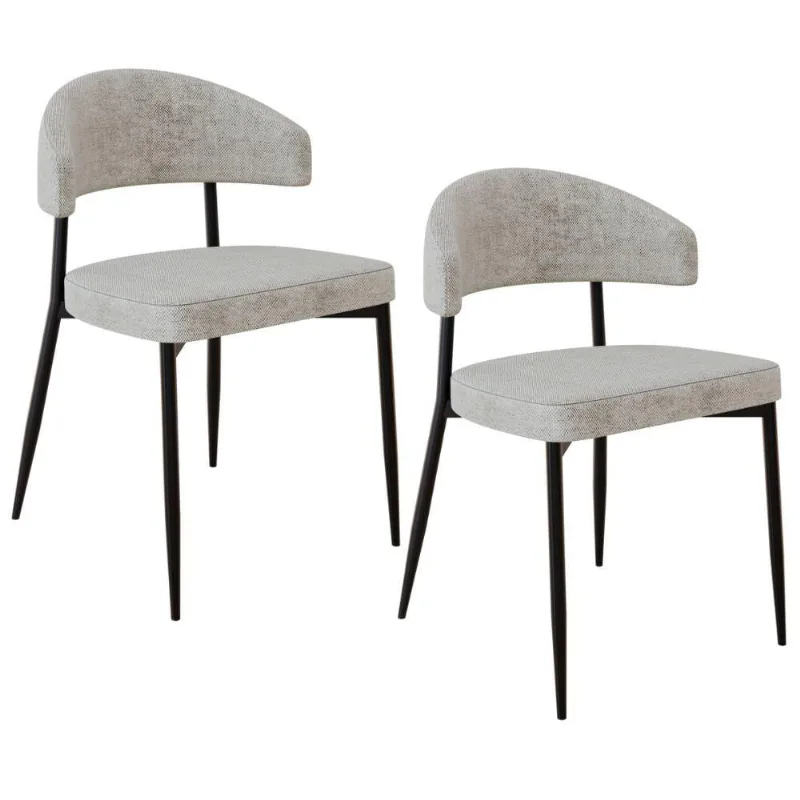 Kit 02 Cadeiras Estofada Para Sala de Jantar Serena Preto C01 Linho Lautrec Off White - Lyam Decor - Lyam Decor