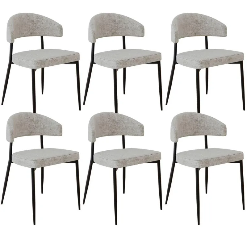 Kit 06 Cadeiras Estofada Para Sala de Jantar Serena Preto C01 Linho Lautrec Off White - Lyam Decor - Lyam Decor