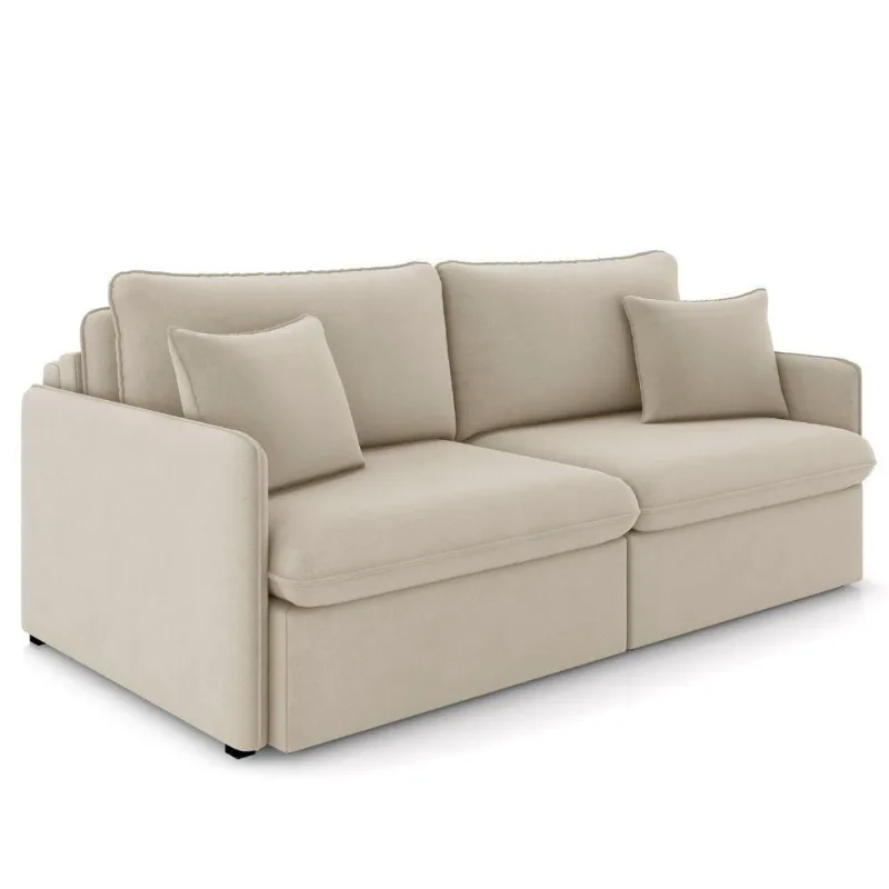 Sofá Cama Retrátil Para Sala De Estar 234cm Una K01 Veludo Bege Lyam Decor