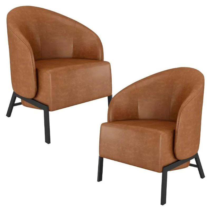 Kit 02 Poltronas Para Sala Living Pés Industrial Sierra K01 Couríssimo Whisky - Lyam Decor - Lyam Decor