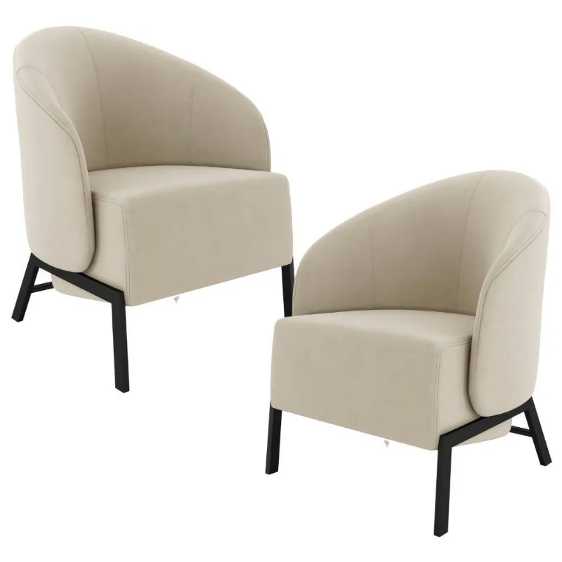 Kit 02 Poltronas Para Sala Living Pés Industrial Sierra K01 Veludo Bege - Lyam Decor - Lyam Decor