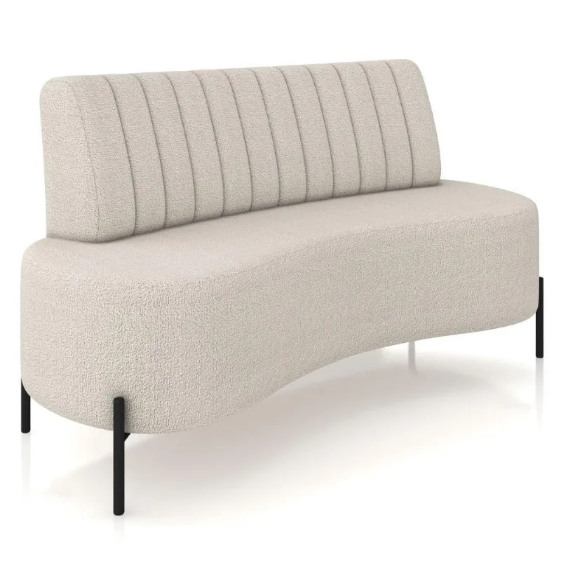 Sofá Chaise 2 Lugares Sala Living 135cm Pés Industrial Cayman K01 Bouclê Bege - Lyam Decor - Lyam Decor