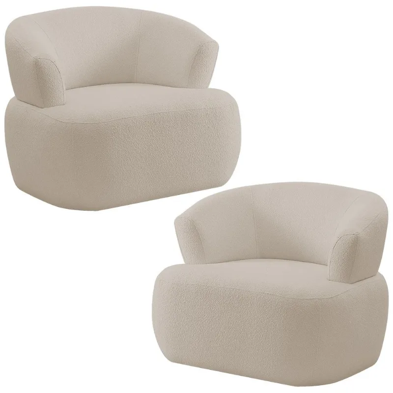 Kit 02 Poltronas Giratória Orgânica Para Sala Living Florea M05 Bouclê Creme - Lyam Decor - Lyam Decor