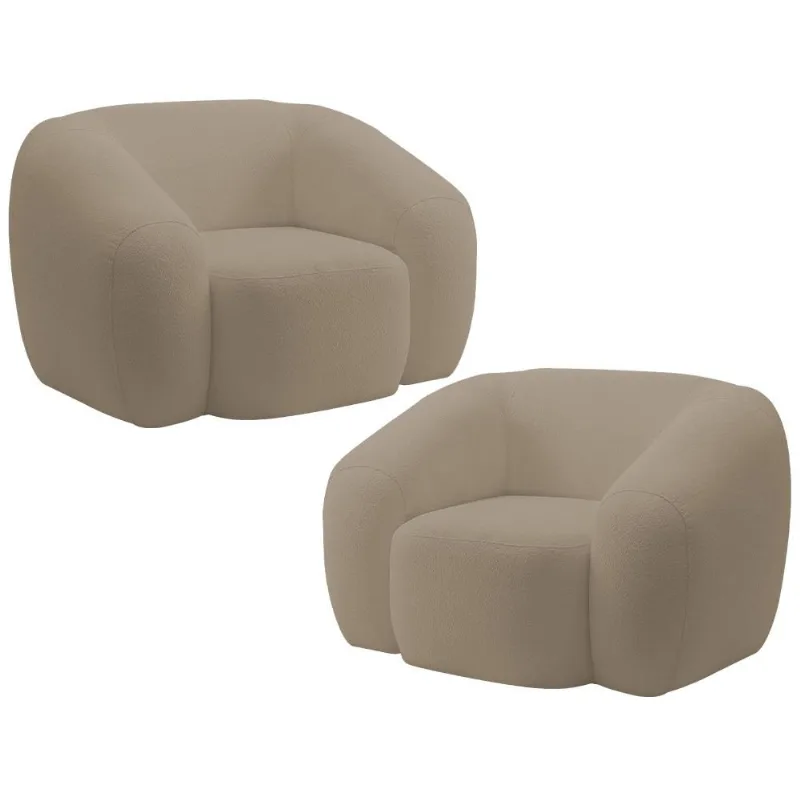 Kit 02 Poltronas Decorativa Orgânica Para Sala Living Emery M05 Bouclê Bege - Lyam Decor