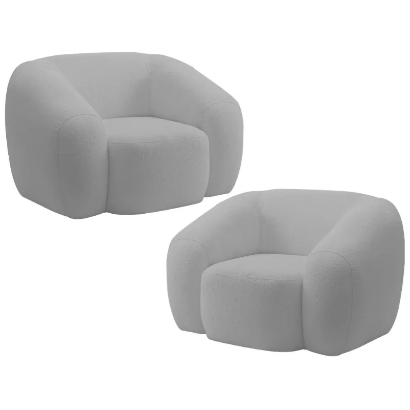 Kit 02 Poltronas Decorativa Orgânica Para Sala Living Emery M05 Bouclê Cinza - Lyam Decor - Lyam Decor