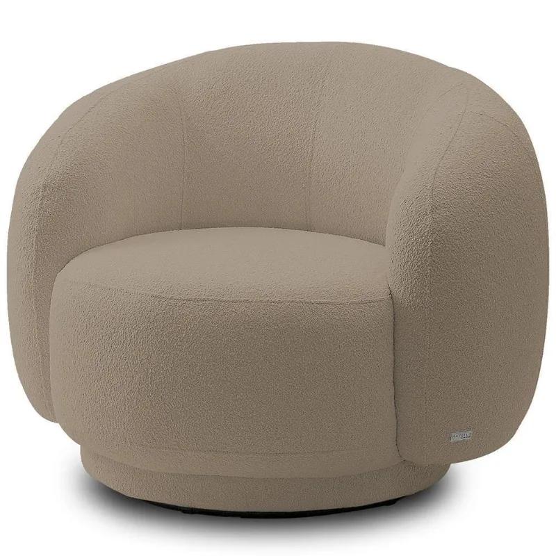 Poltrona Giratória Orgânica Para Sala Living Elodie M05 Bouclê Bege - Lyam Decor