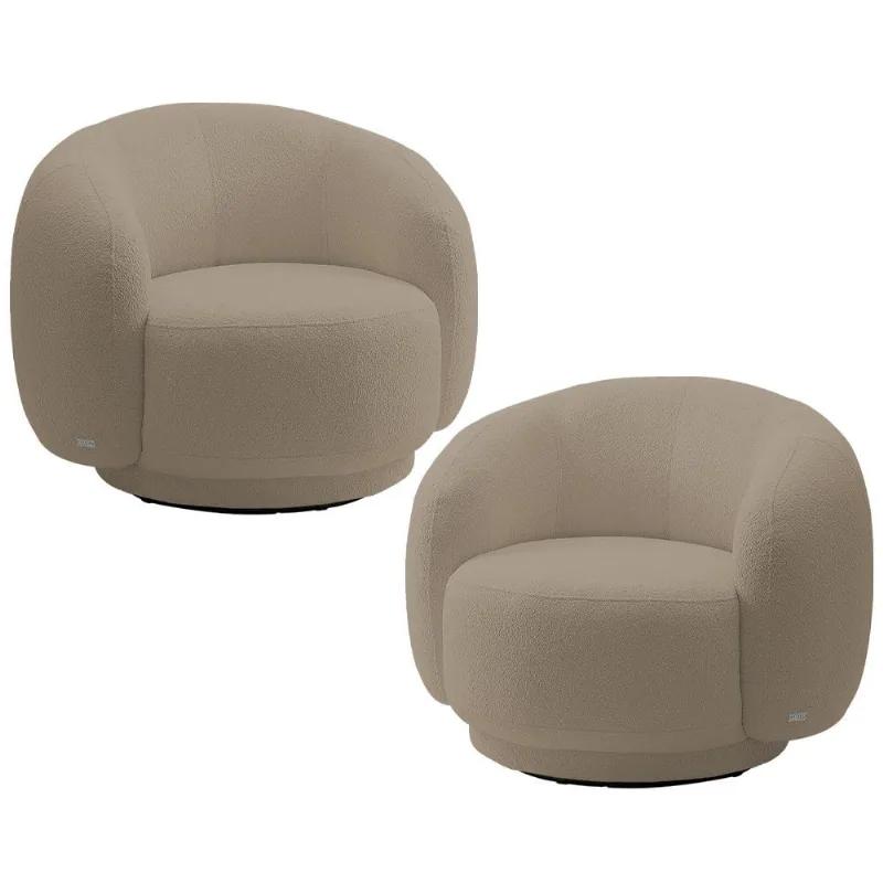 Kit 02 Poltronas Giratória Orgânica Para Sala Living Elodie M05 Bouclê Bege - Lyam Decor - Lyam Decor