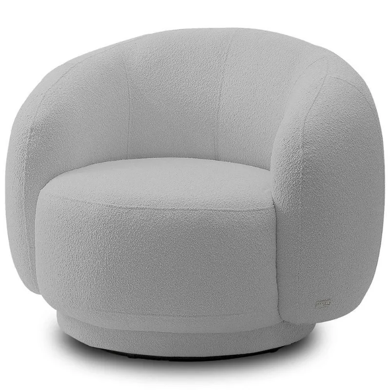 Poltrona Giratória Orgânica Para Sala Living Elodie M05 Bouclê Cinza - Lyam Decor