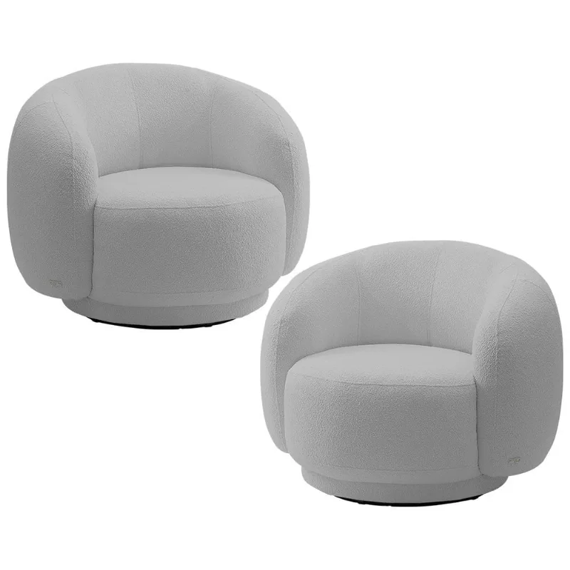 Kit 02 Poltronas Giratória Orgânica Para Sala Living Elodie M05 Bouclê Cinza - Lyam Decor - Lyam Decor