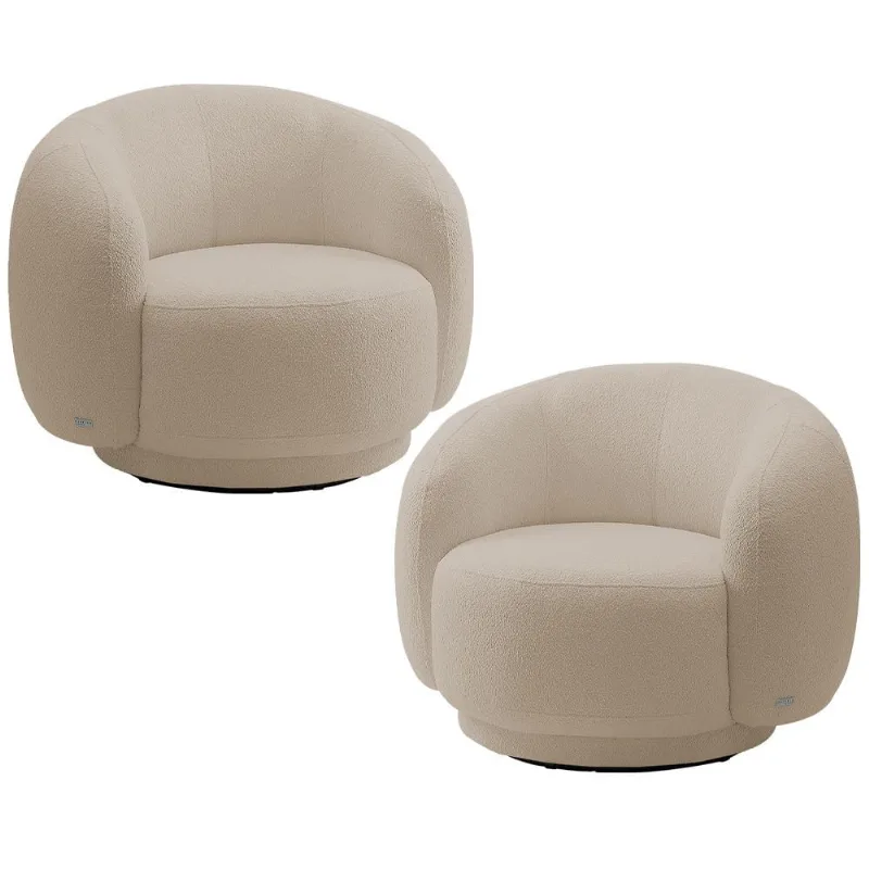 Kit 02 Poltronas Giratória Orgânica Para Sala Living Elodie M05 Bouclê Creme - Lyam Decor - Lyam Decor
