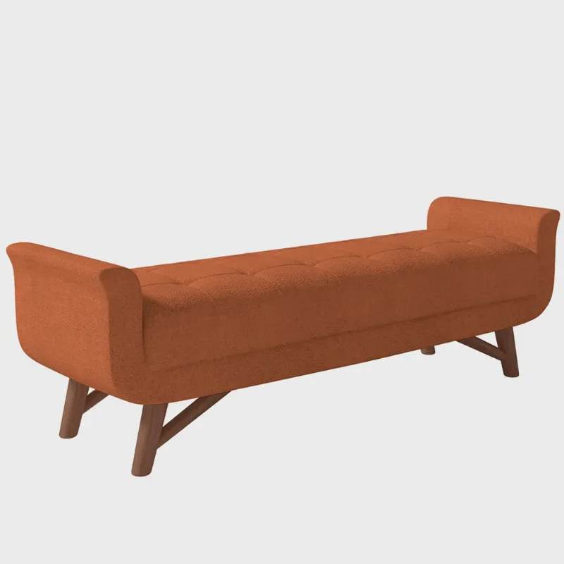 Puff Recamier Decorativo com Pés em Madeira 160 cm Itália P05 Bouclê Terracota - Lyam Decor