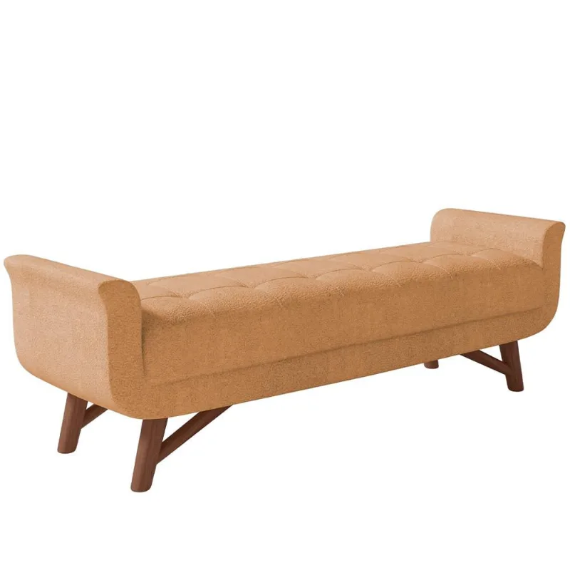 Puff Recamier Decorativo com Pés em Madeira 160 cm Itália P05 Bouclê Mostarda - Lyam Decor - Lyam Decor