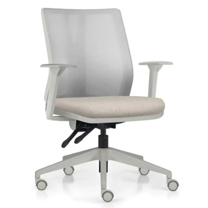 Cadeira de Escritório Giratória Diretor Flow F02 Base Cinza Linho Bege Claro - Lyam Decor