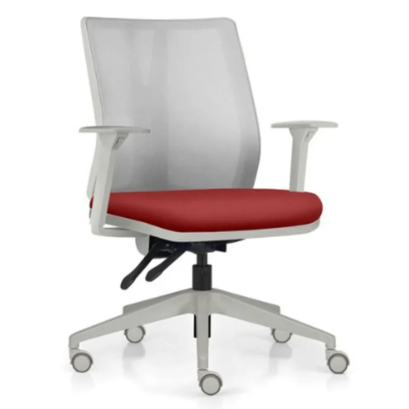 Cadeira de Escritório Giratória Diretor Flow F02 Base Cinza Sintético Vermelho - Lyam Decor