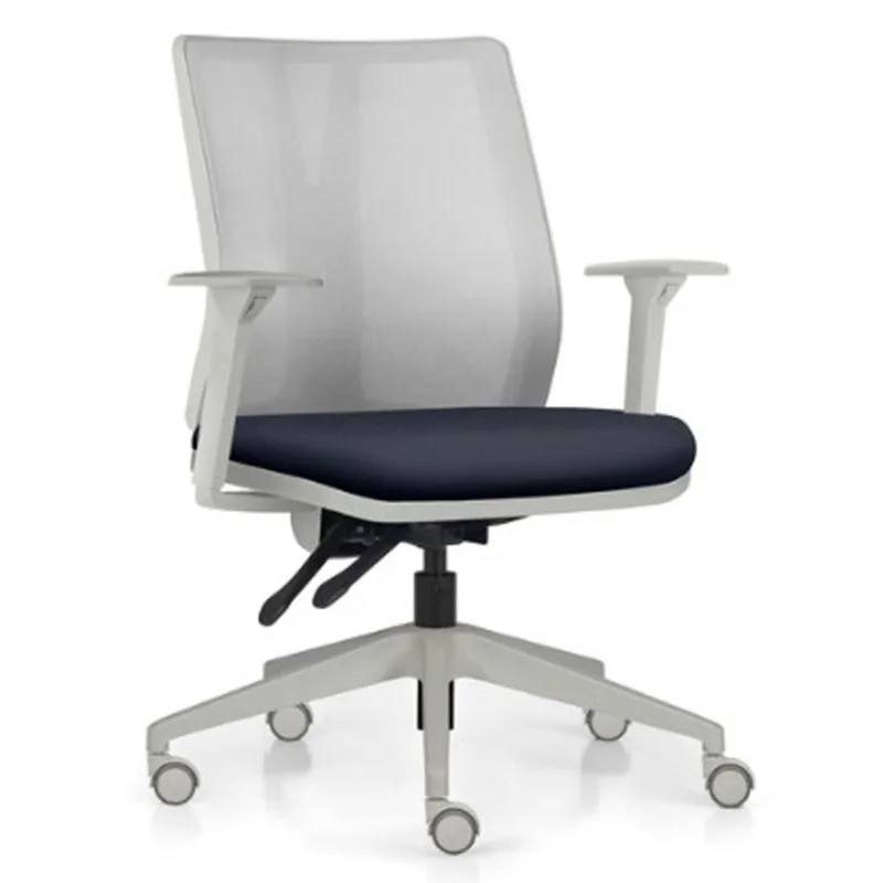 Cadeira de Escritório Giratória Diretor Flow F02 Base Cinza Sintético Azul - Lyam Decor
