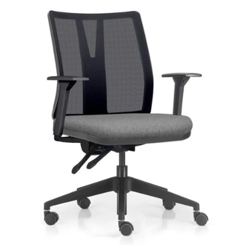 Cadeira de Escritório Giratória Diretor Flow F02 Base Preta Linho Cinza Escuro - Lyam Decor