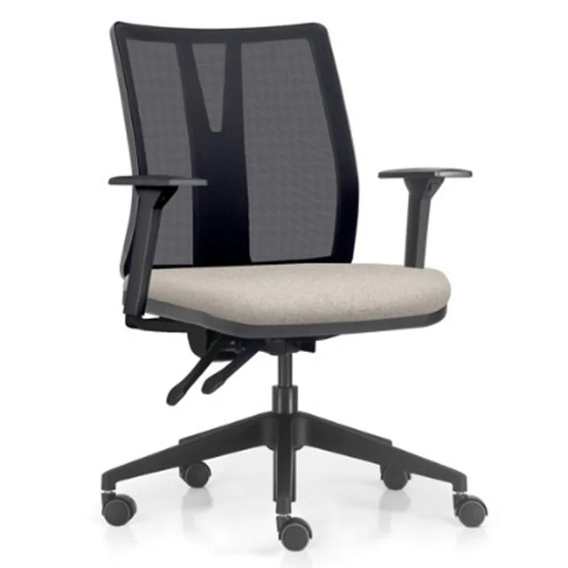 Cadeira de Escritório Giratória Diretor Flow F02 Base Preta Linho Bege Claro - Lyam Decor