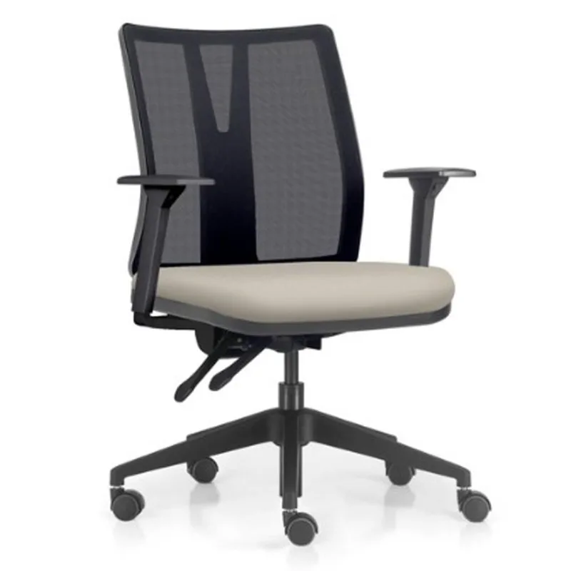 Cadeira de Escritório Giratória Diretor Flow F02 Base Preta Sintético Bege - Lyam Decor