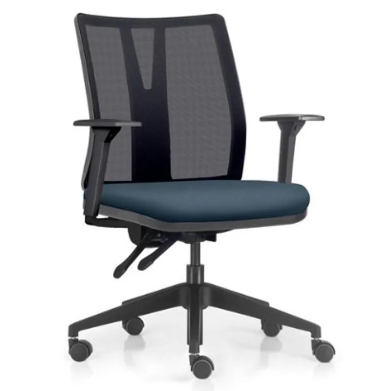 Cadeira de Escritório Giratória Diretor Flow F02 Base Preta Sintético Azul - Lyam Decor