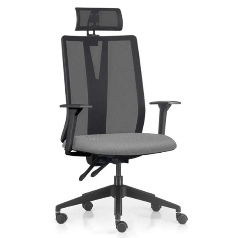 Cadeira Escritório Giratória Presidente Flow F02 Base Preta Linho Cinza Escuro - Lyam Decor