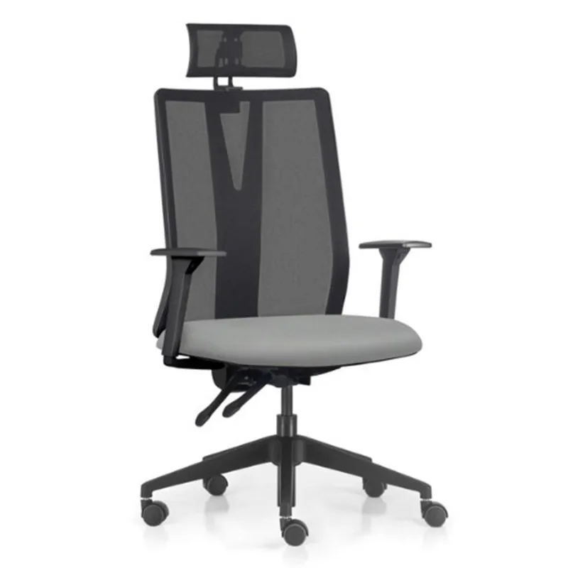 Cadeira Escritório Giratória Presidente Flow F02 Base Preta Sintético Cinza - Lyam Decor